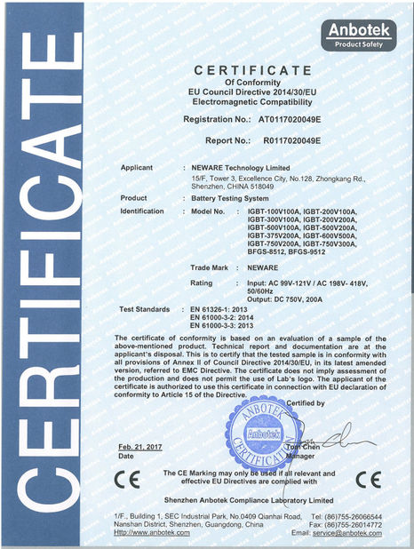 China Neware Technology Limited zertifizierungen